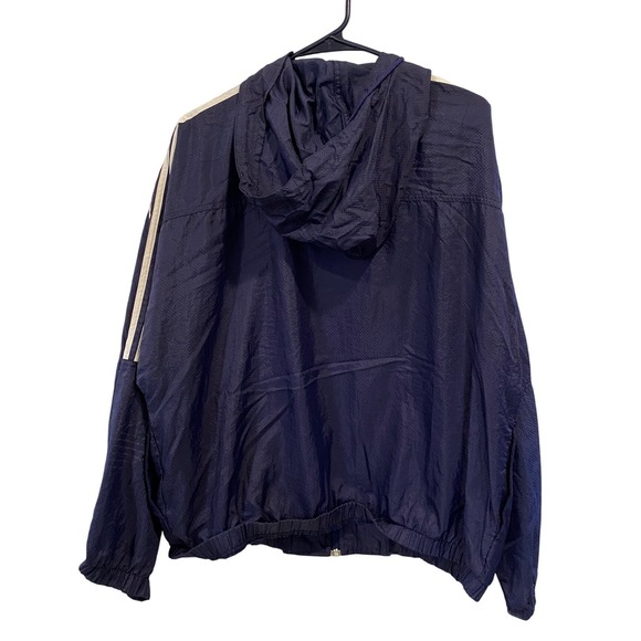Vintage Adidas Mens Medium Navy Blue Ripstop Hooded Windbreaker Jacket 90s - Picture 12 of 14